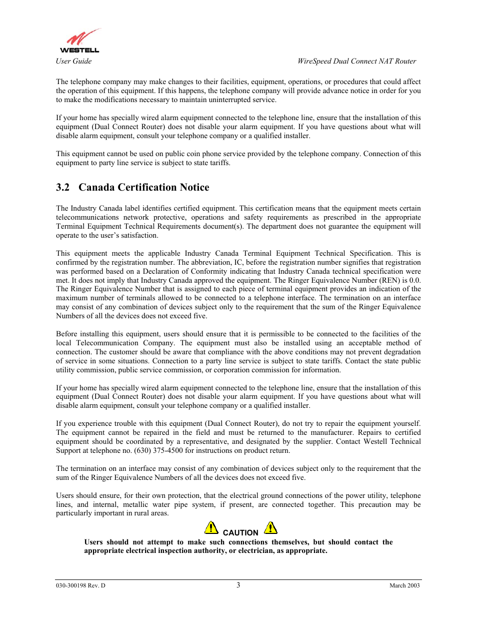 2 canada certification notice | Westell Technologies Wirespeed 2100 User Manual | Page 5 / 118