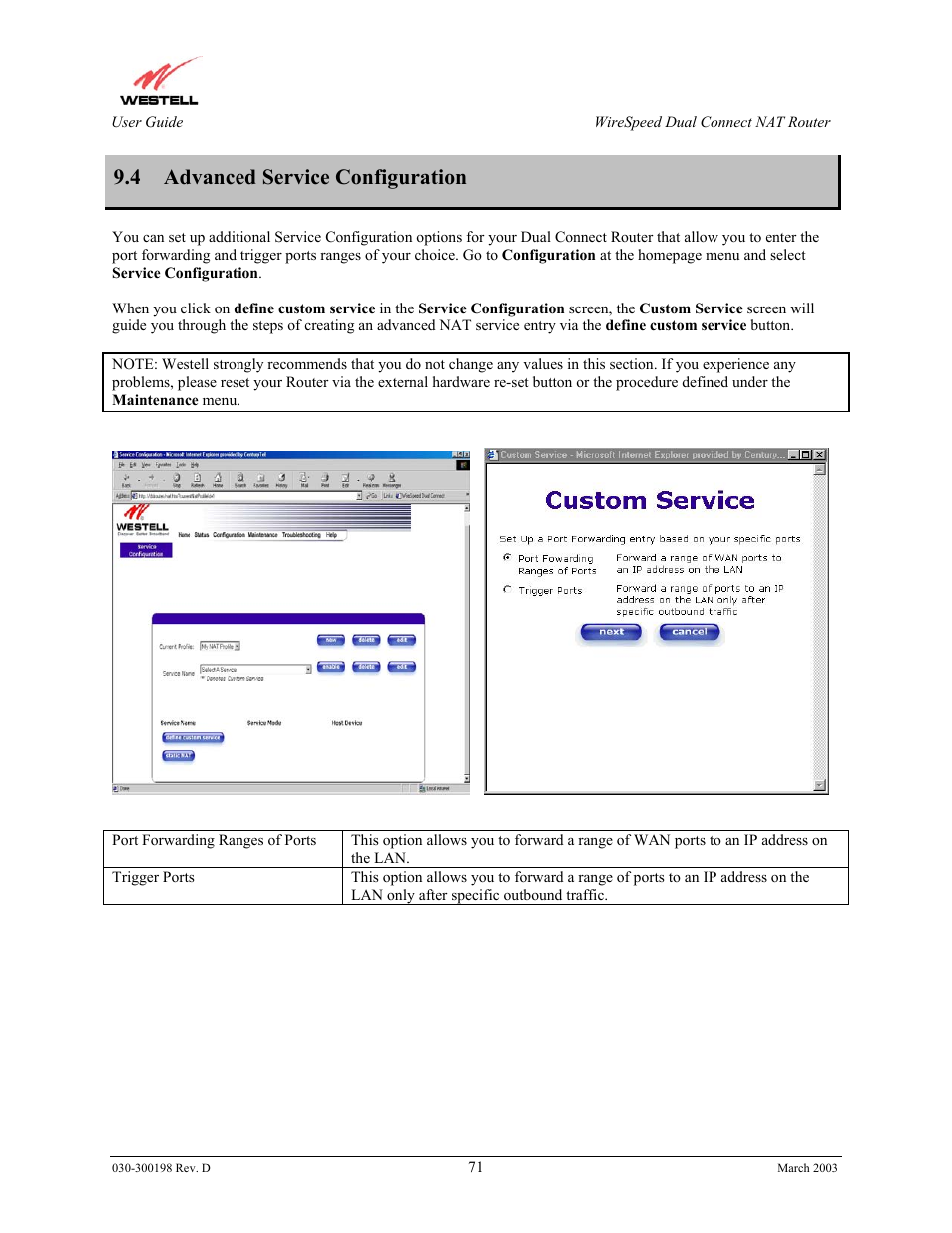 4 advanced service configuration | Westell Technologies Wirespeed 2100 User Manual | Page 73 / 118