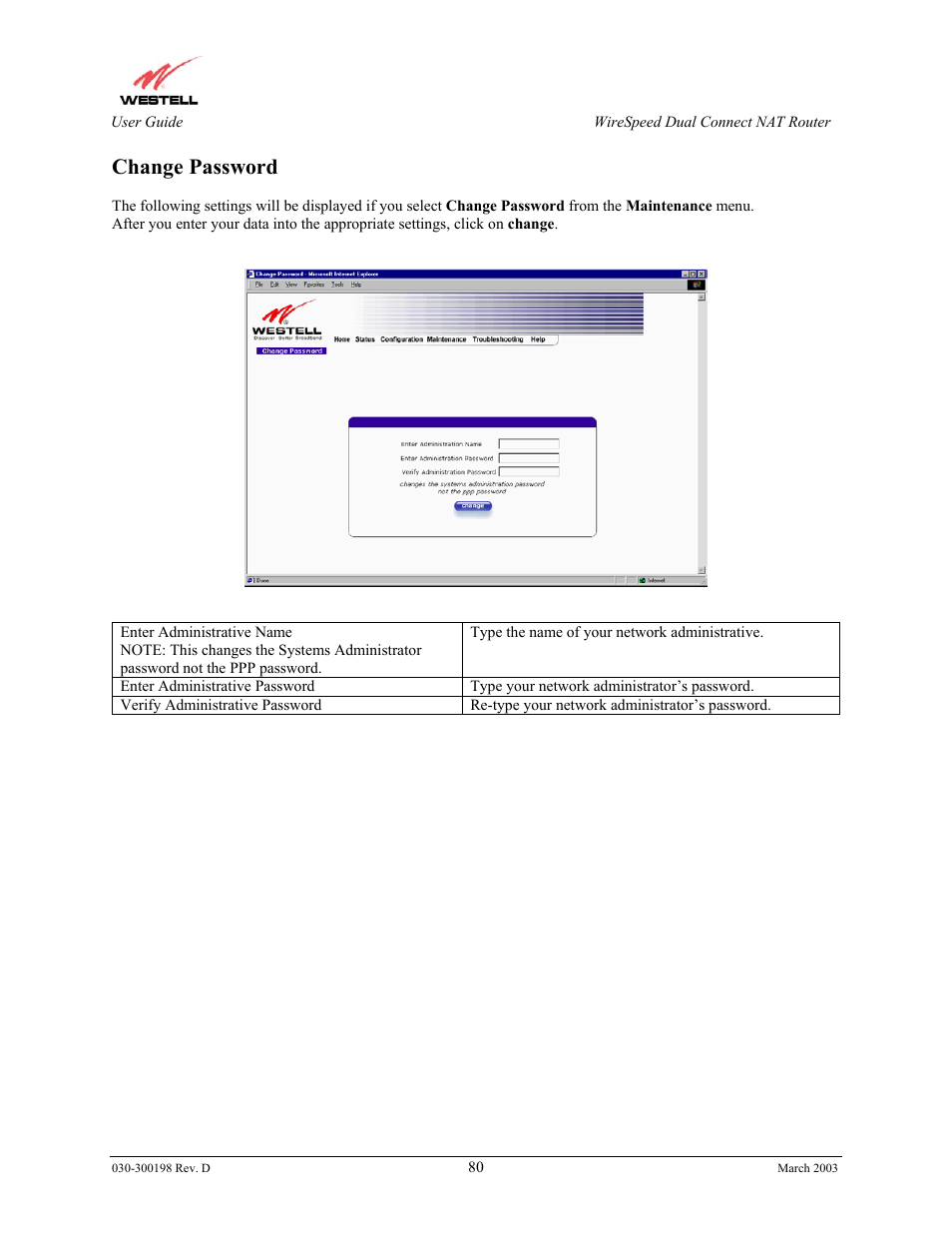 Change password | Westell Technologies Wirespeed 2100 User Manual | Page 82 / 118