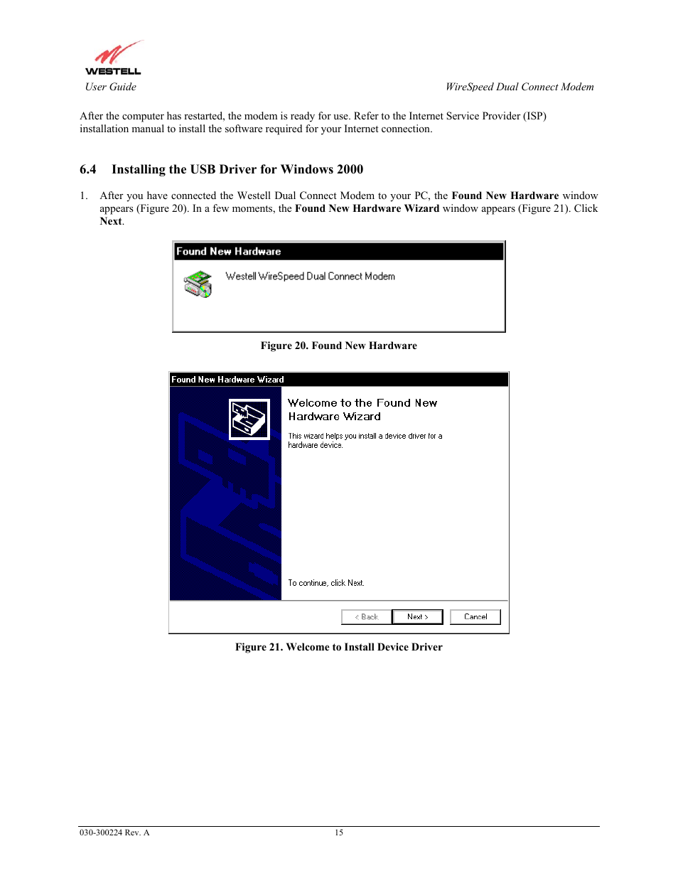 Installing the usb driver for windows 2000 | Westell Technologies 2110 User Manual | Page 17 / 30