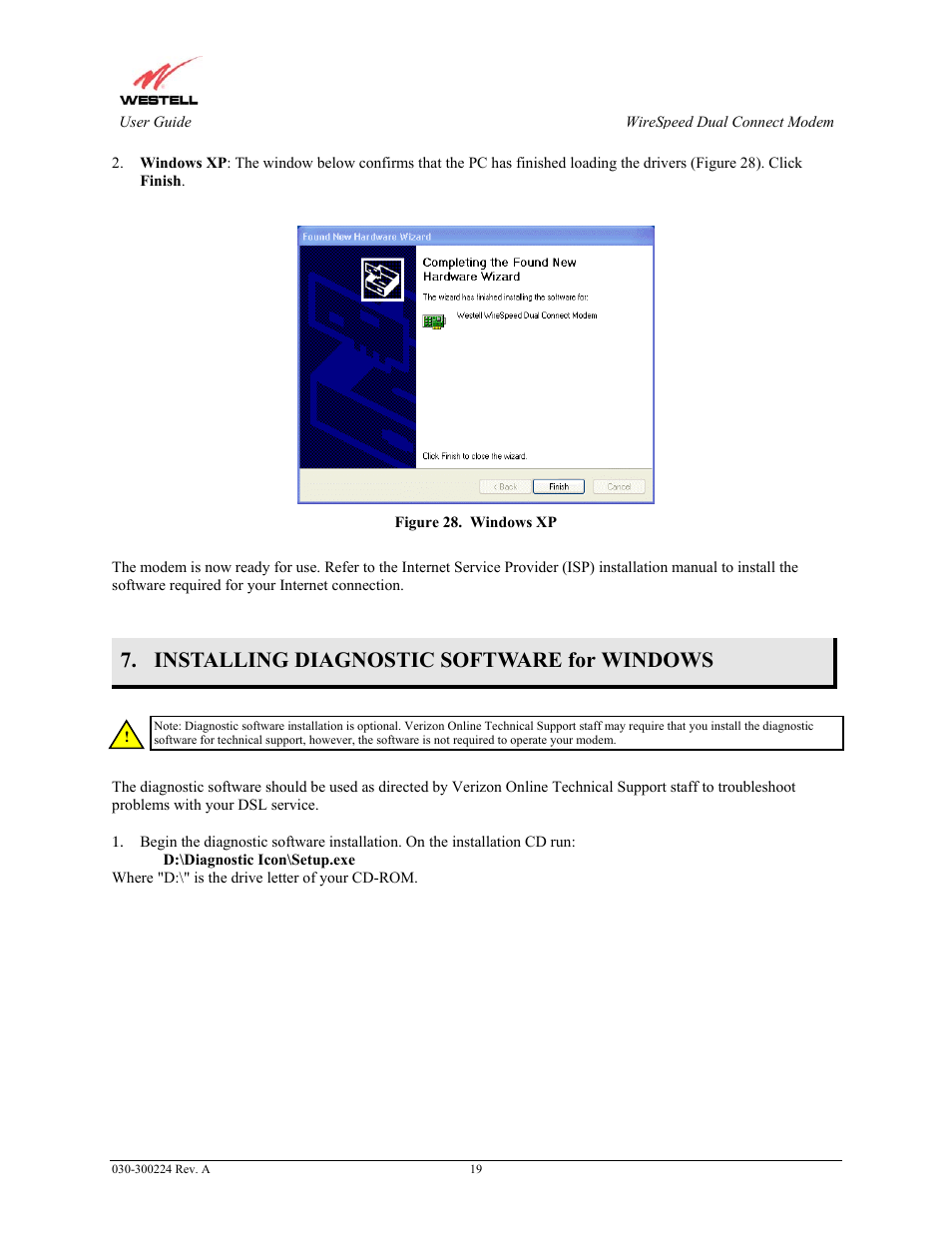 Installing diagnostic software for windows | Westell Technologies 2110 User Manual | Page 21 / 30