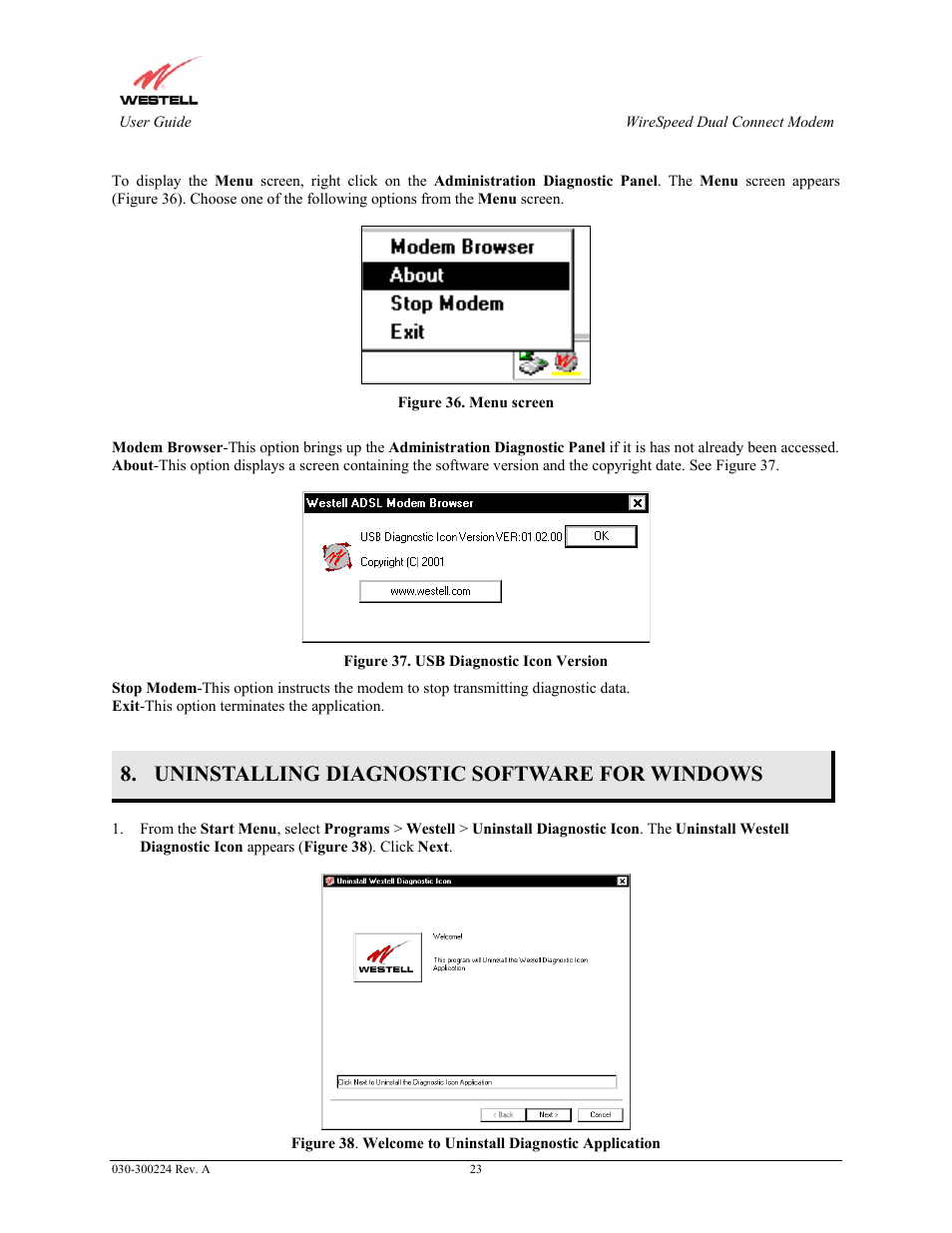 Uninstalling diagnostic software for windows | Westell Technologies 2110 User Manual | Page 25 / 30