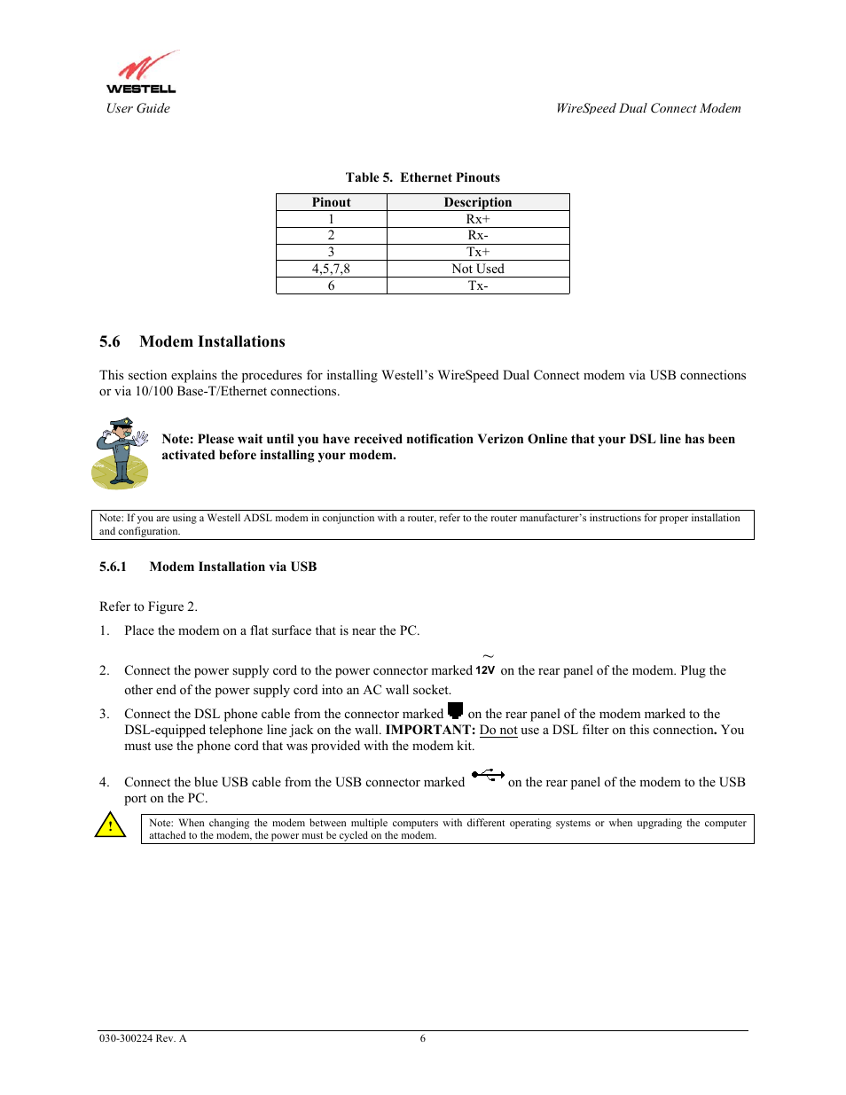 Modem installations, Modem installation via usb | Westell Technologies 2110 User Manual | Page 8 / 30