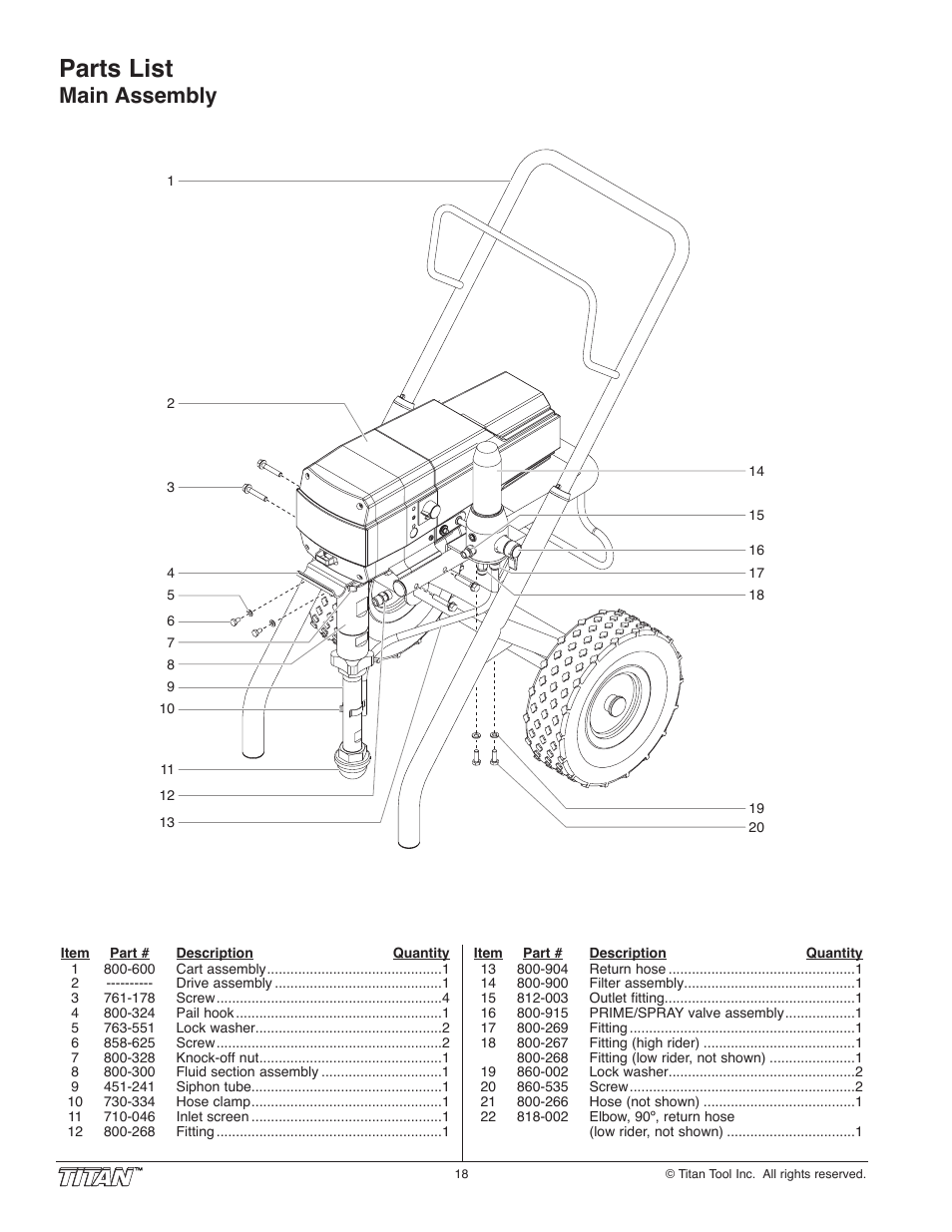 Parts list, Main assembly | Wagner SprayTech 840i User Manual | Page 18 / 24