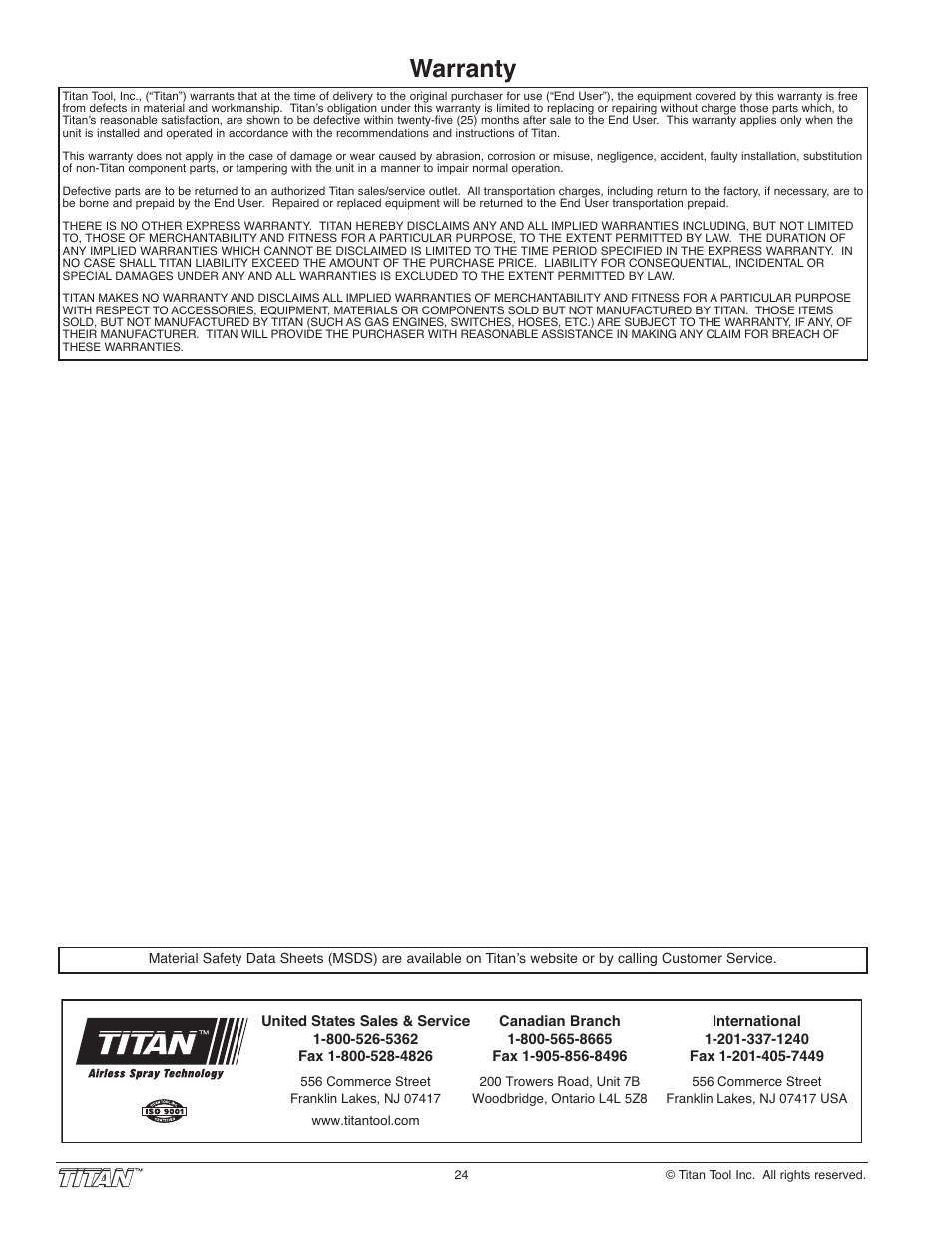 Warranty | Wagner SprayTech 840i User Manual | Page 24 / 24