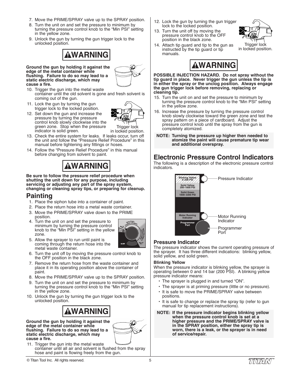 Warning, Painting, Electronic pressure control indicators | Wagner SprayTech 840i User Manual | Page 5 / 24