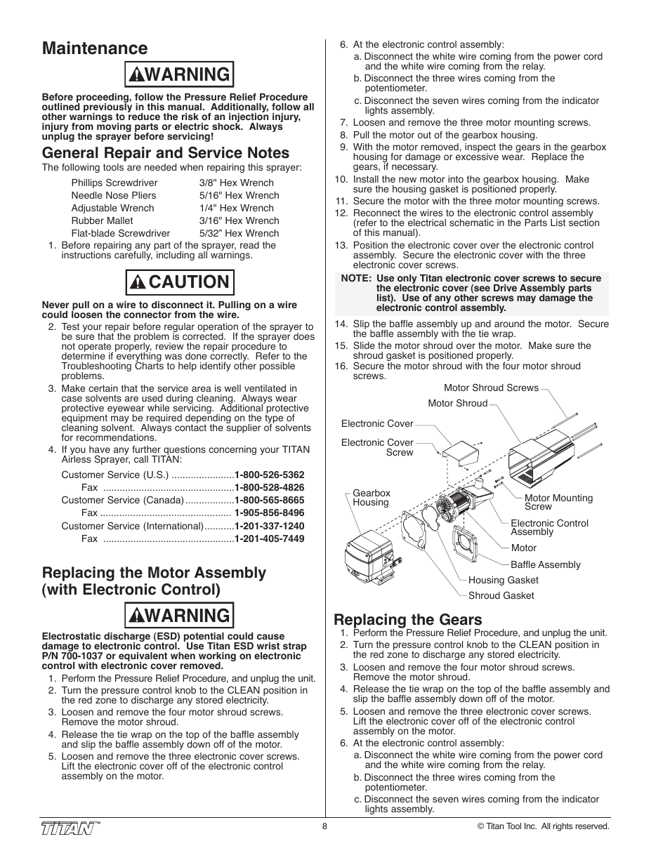 Warning, Caution, Maintenance | Replacing the gears | Wagner SprayTech 840i User Manual | Page 8 / 24