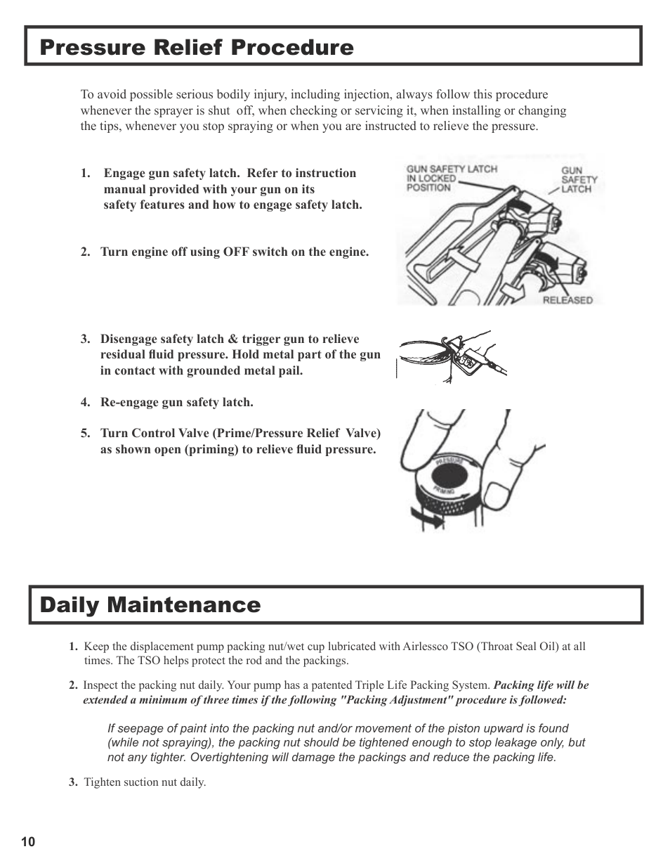 Pressure relief procedure, Daily maintenance | Wagner SprayTech 3000 User Manual | Page 12 / 30