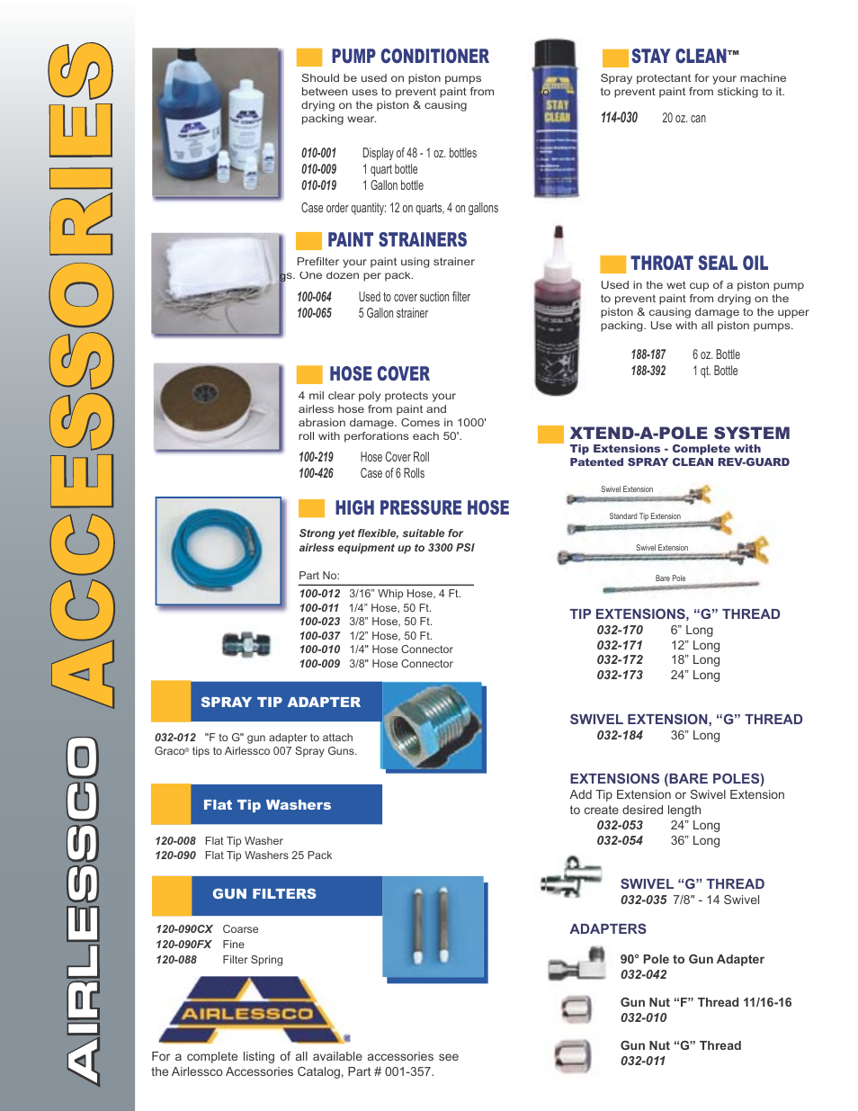 Accessories, Stay clean, Throat seal oil | Pump conditioner, Paint strainers, Hose cover, High pressure hose | Wagner SprayTech 3000 User Manual | Page 30 / 30