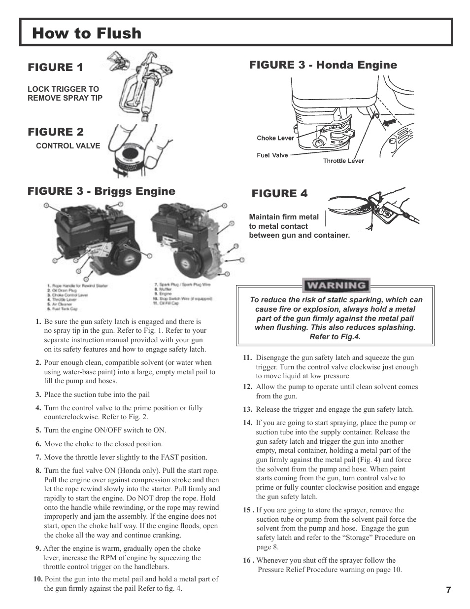 How to flush, Figure 1, Figure 3 - briggs engine figure 4 figure 2 | Figure 3 - honda engine | Wagner SprayTech 3000 User Manual | Page 9 / 30