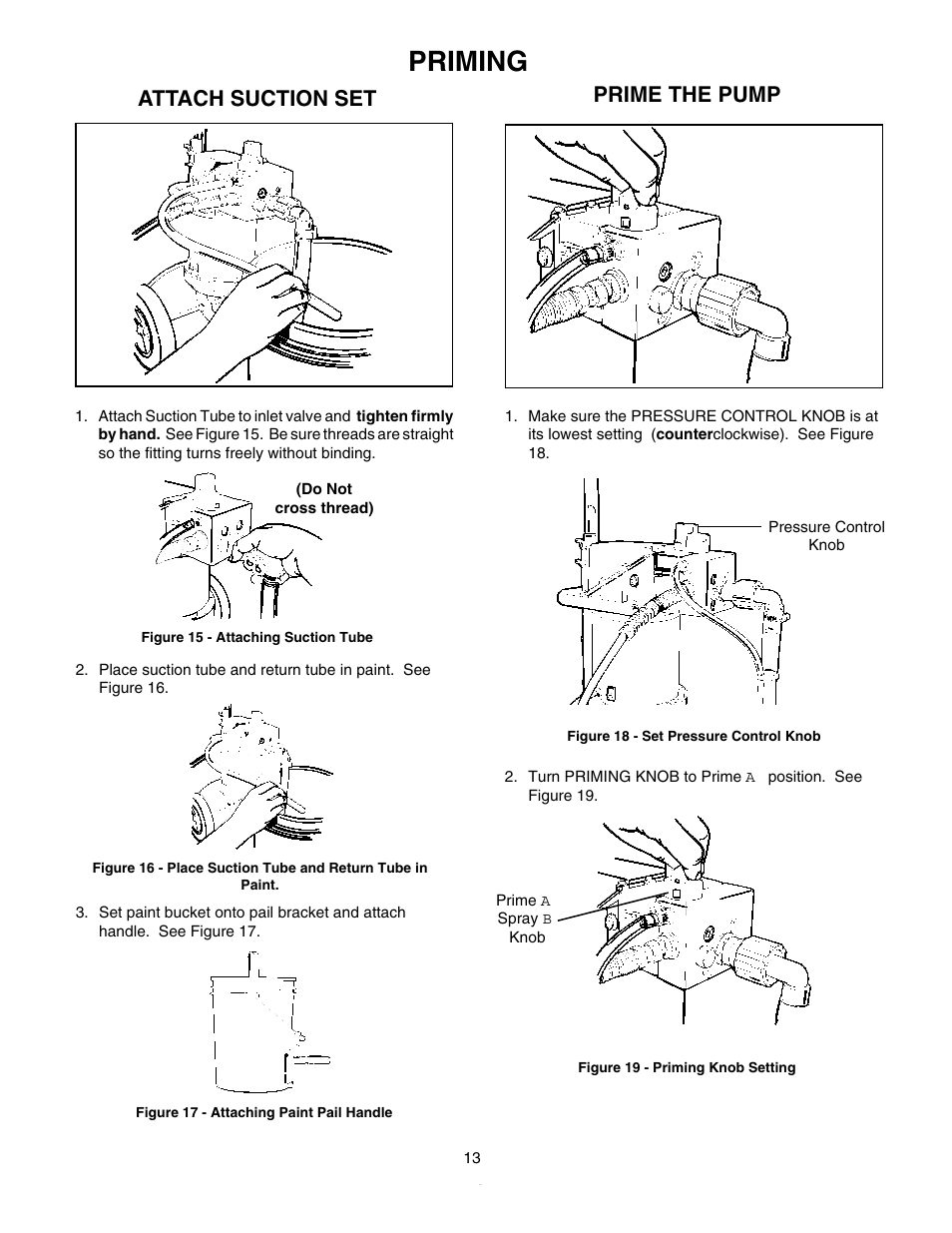 Attach suction set, Prime the pump, Priming | Wagner HIGH PERFORMANCE AIRLESS SPRAYER User Manual | Page 13 / 33