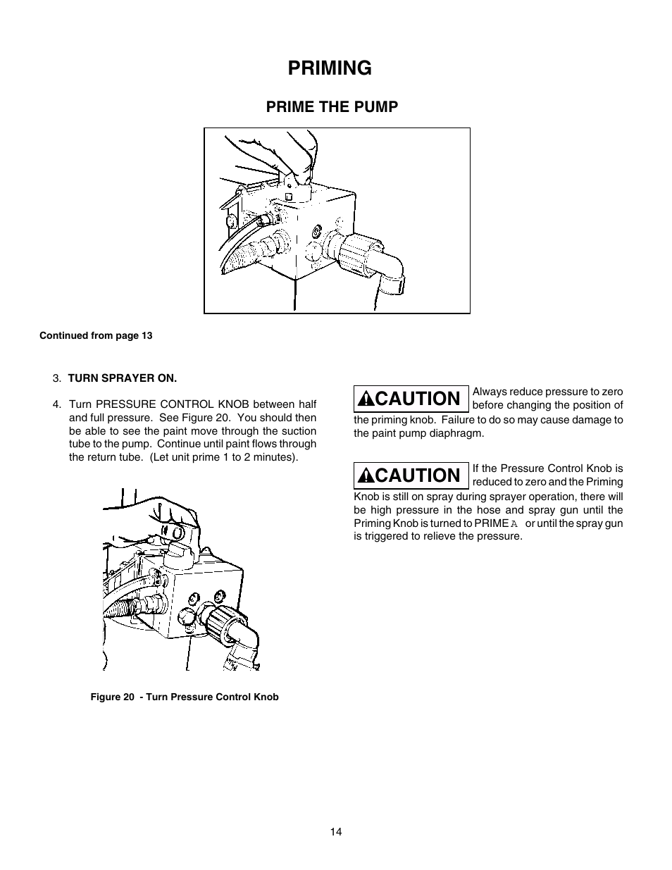 Priming, Caution | Wagner HIGH PERFORMANCE AIRLESS SPRAYER User Manual | Page 14 / 33