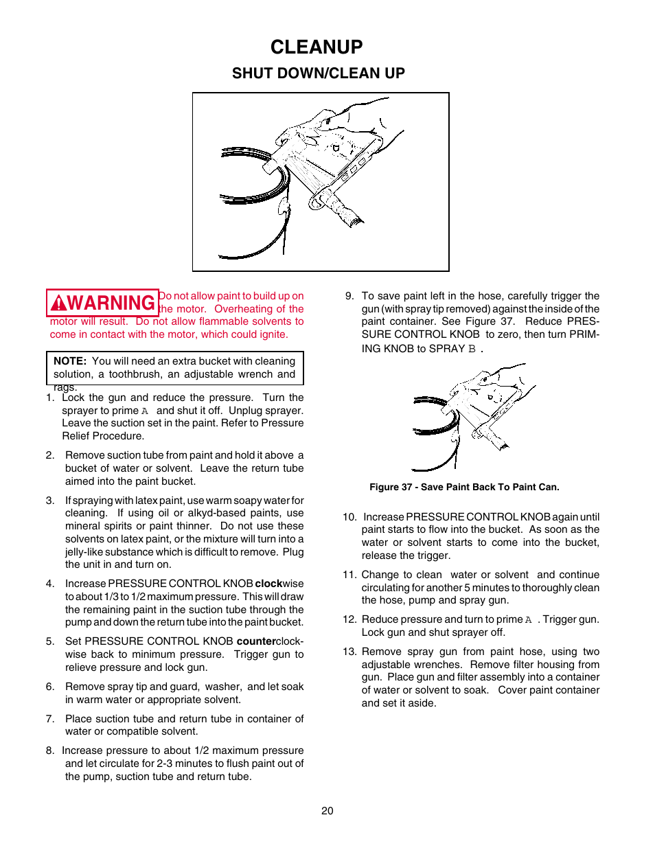 Shutdown/cleanup, Cleanup warning, Shut down/clean up | Wagner HIGH PERFORMANCE AIRLESS SPRAYER User Manual | Page 20 / 33