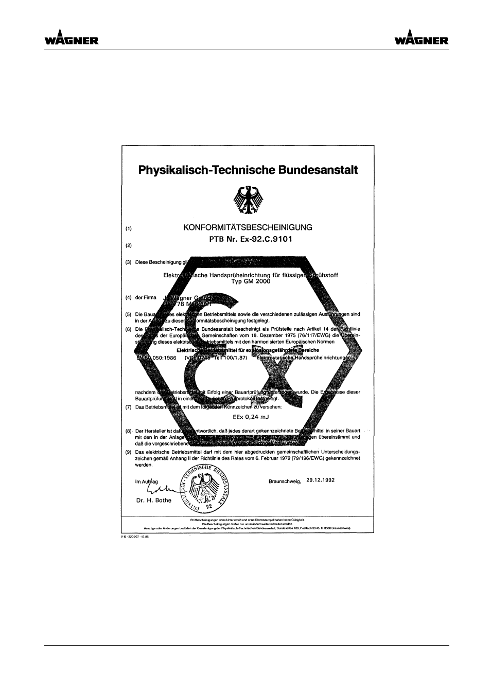 3 ptb conformity certification | Wagner SprayTech GM 2000 EACF User Manual | Page 8 / 36