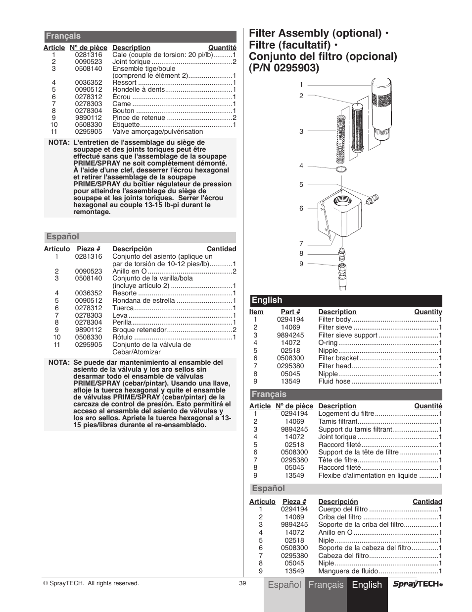 English français, Español | Wagner SprayTech 0295001 User Manual | Page 39 / 40