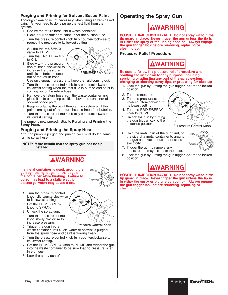 Warning, Operating the spray gun | Wagner SprayTech 0295001 User Manual | Page 5 / 40