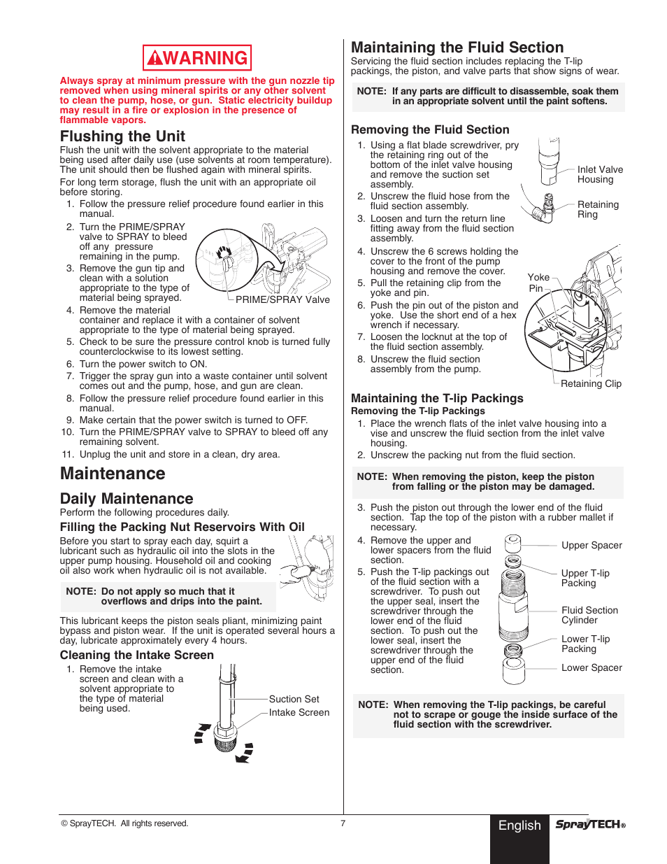 Warning, Maintenance, Flushing the unit | Daily maintenance | Wagner SprayTech 0295001 User Manual | Page 7 / 40