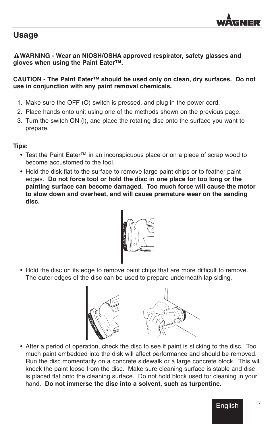 Usage | Wagner PaintEater User Manual | Page 7 / 24