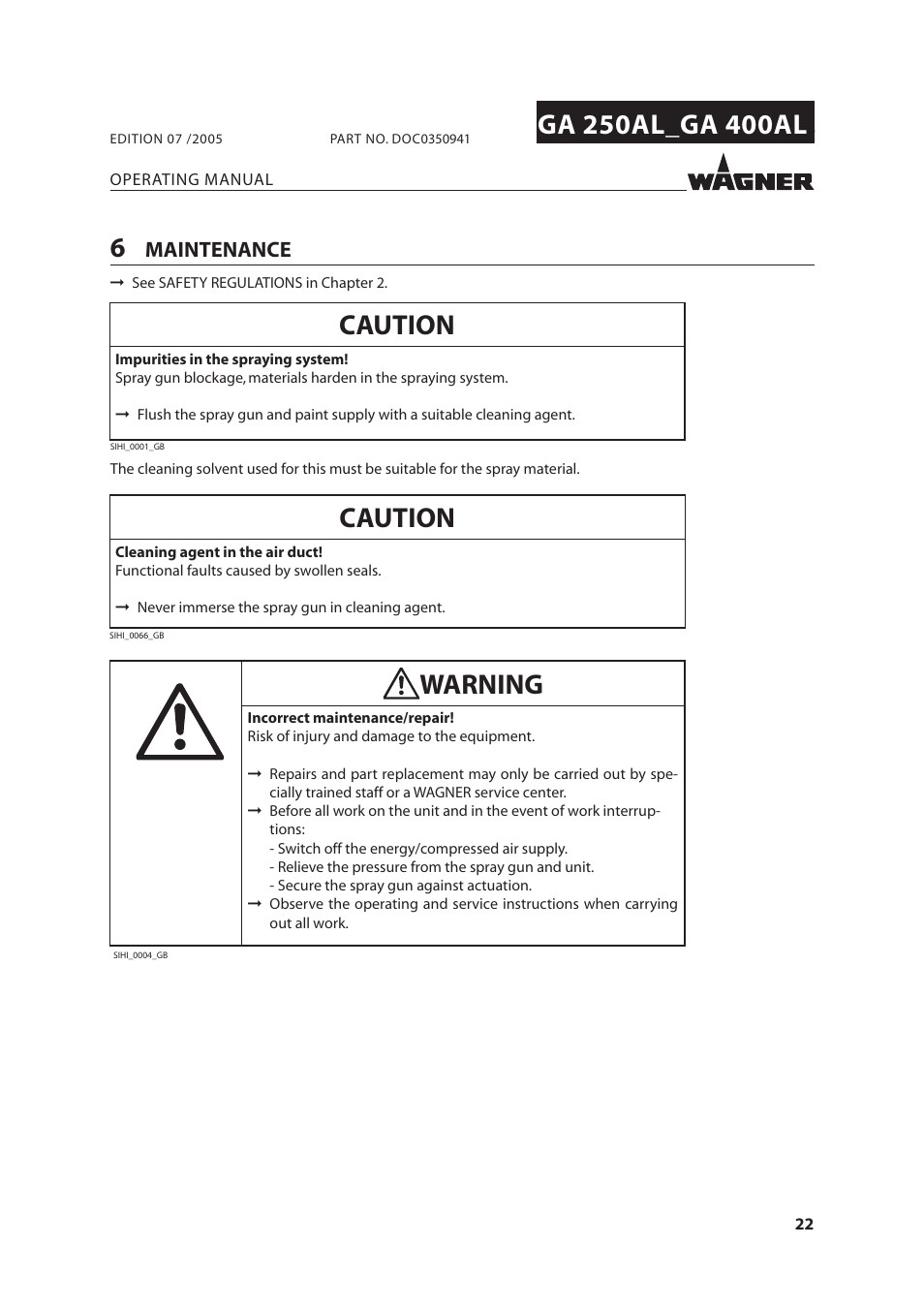 Maintenance | Wagner SprayTech GA 400AL User Manual | Page 22 / 40