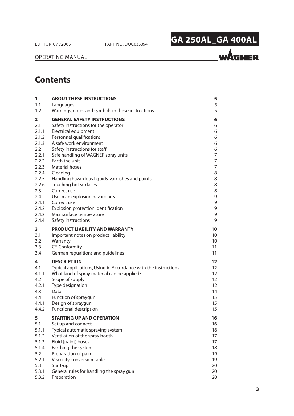 Wagner SprayTech GA 400AL User Manual | Page 3 / 40