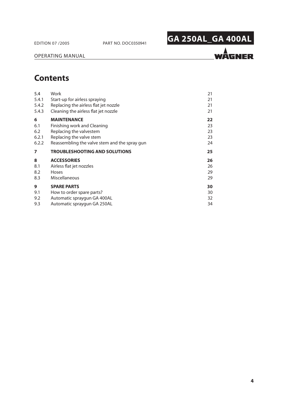 Wagner SprayTech GA 400AL User Manual | Page 4 / 40