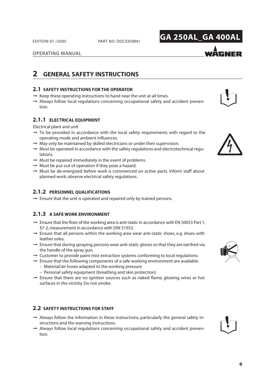 General safety instructions | Wagner SprayTech GA 400AL User Manual | Page 6 / 40