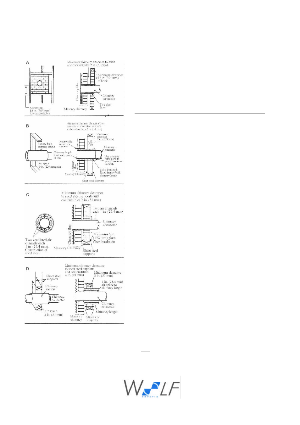 8 combustible wall chimney connector pass-throughs | Wolf Appliance Company Elbrus User Manual | Page 14 / 28