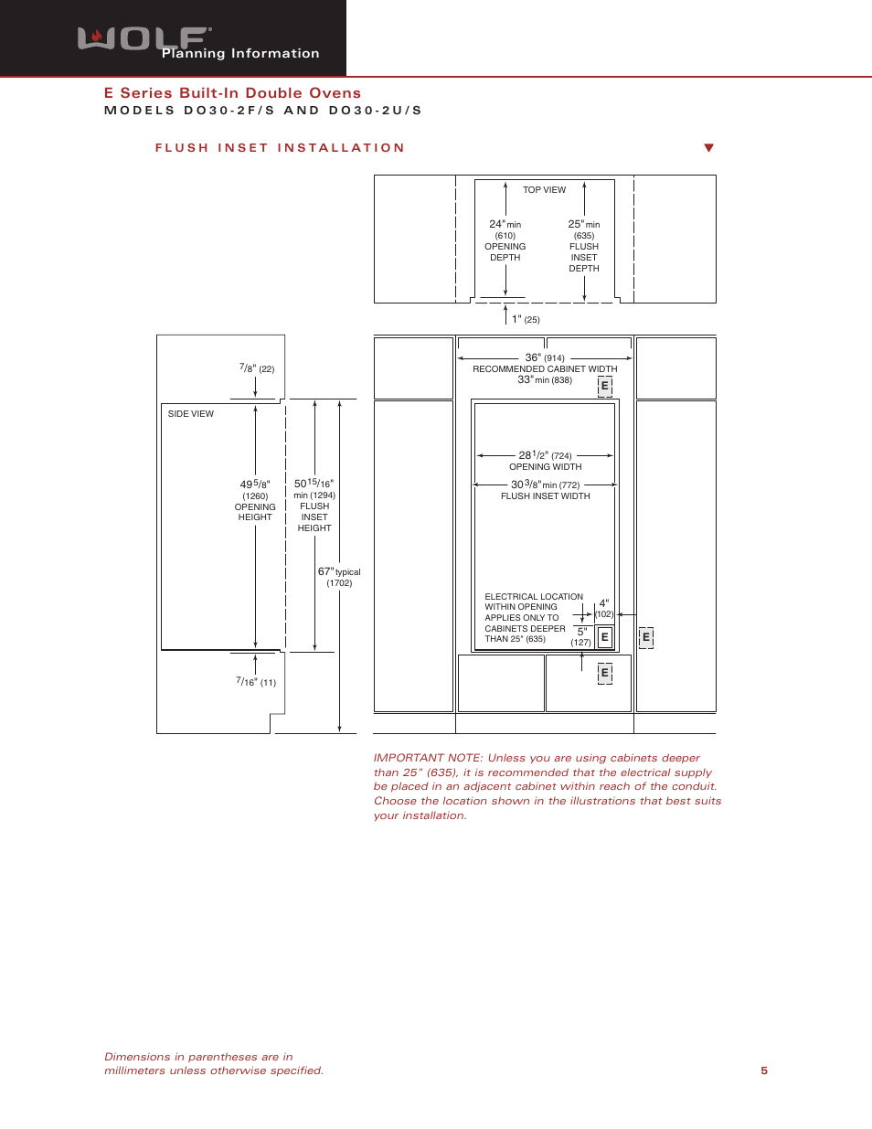 E series built-in double ovens, Planning information | Wolf Appliance Company DO30-2S User Manual | Page 5 / 7