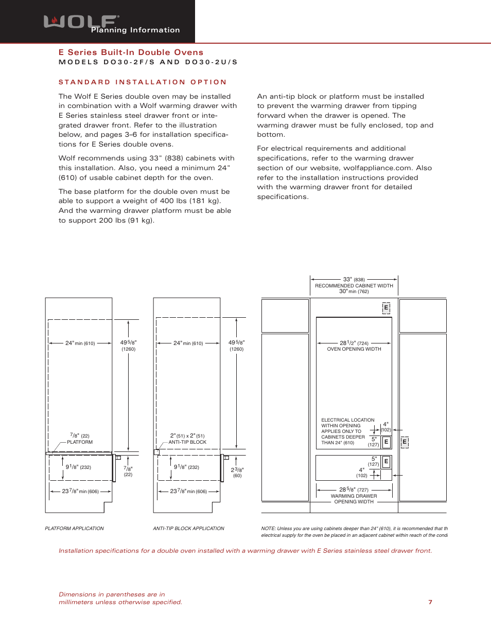 E series built-in double ovens | Wolf Appliance Company DO30-2S User Manual | Page 7 / 7
