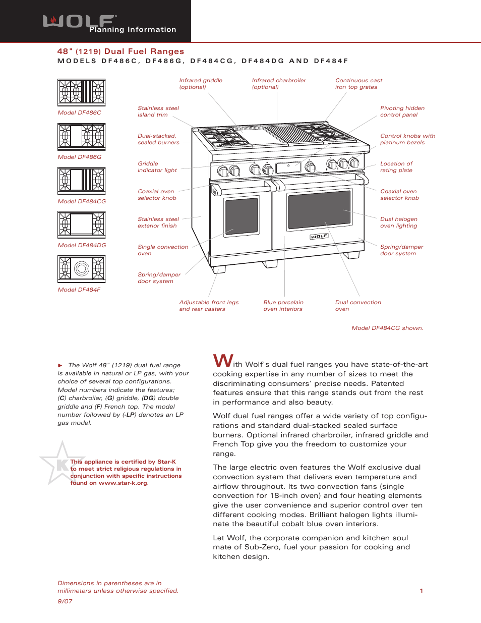 Wolf Appliance Company DF484CG User Manual | 5 pages