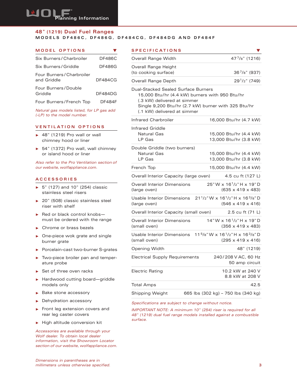 Wolf Appliance Company DF484CG User Manual | Page 3 / 5