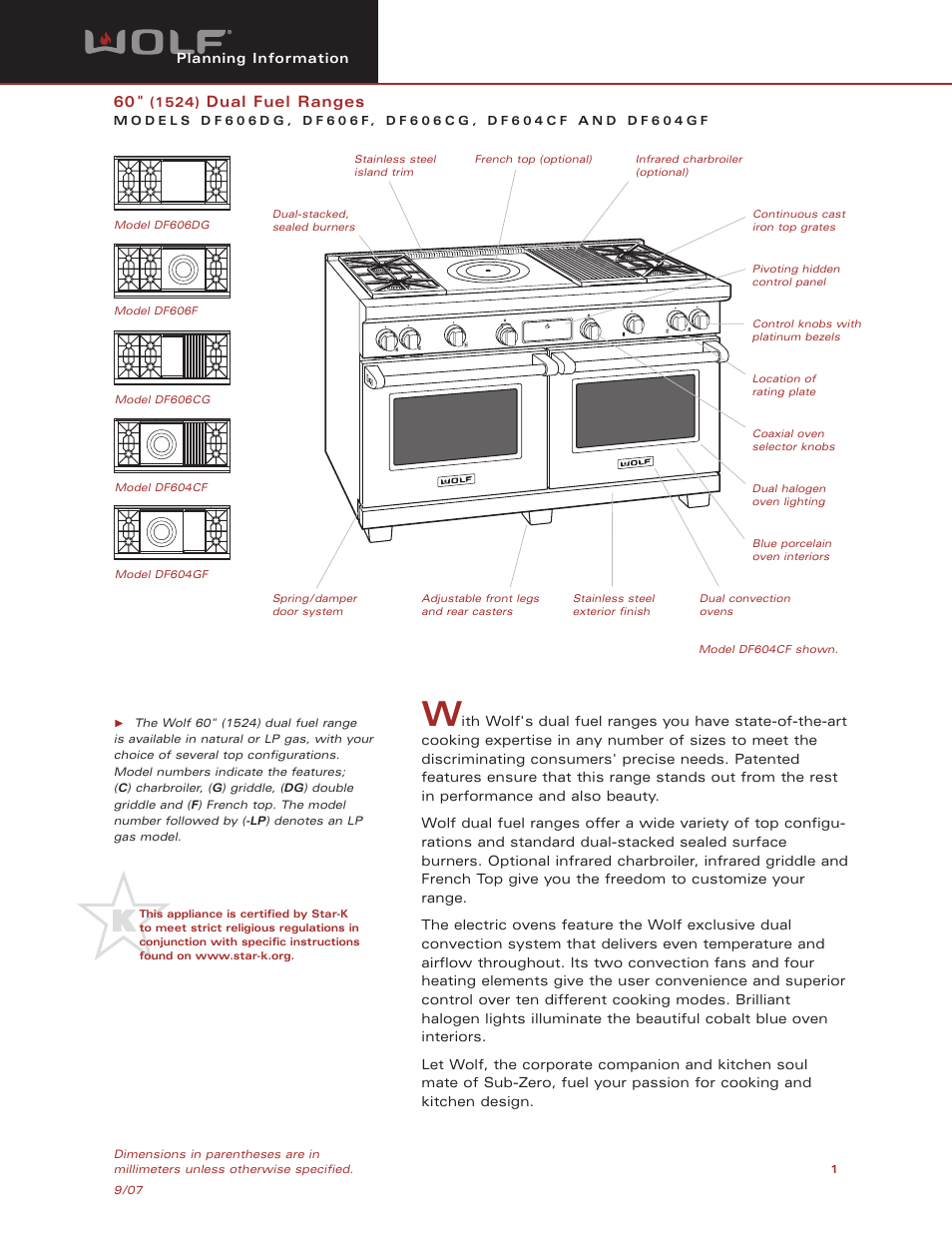 Wolf Appliance Company DF606F User Manual | 5 pages