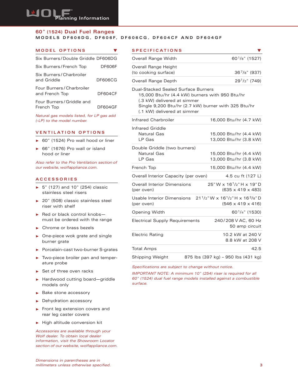 Wolf Appliance Company DF606F User Manual | Page 3 / 5