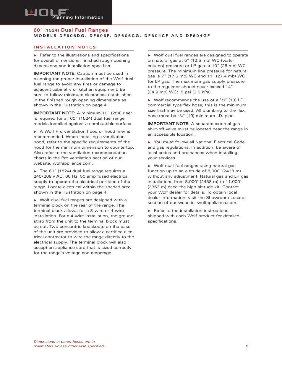 Wolf Appliance Company DF606F User Manual | Page 5 / 5