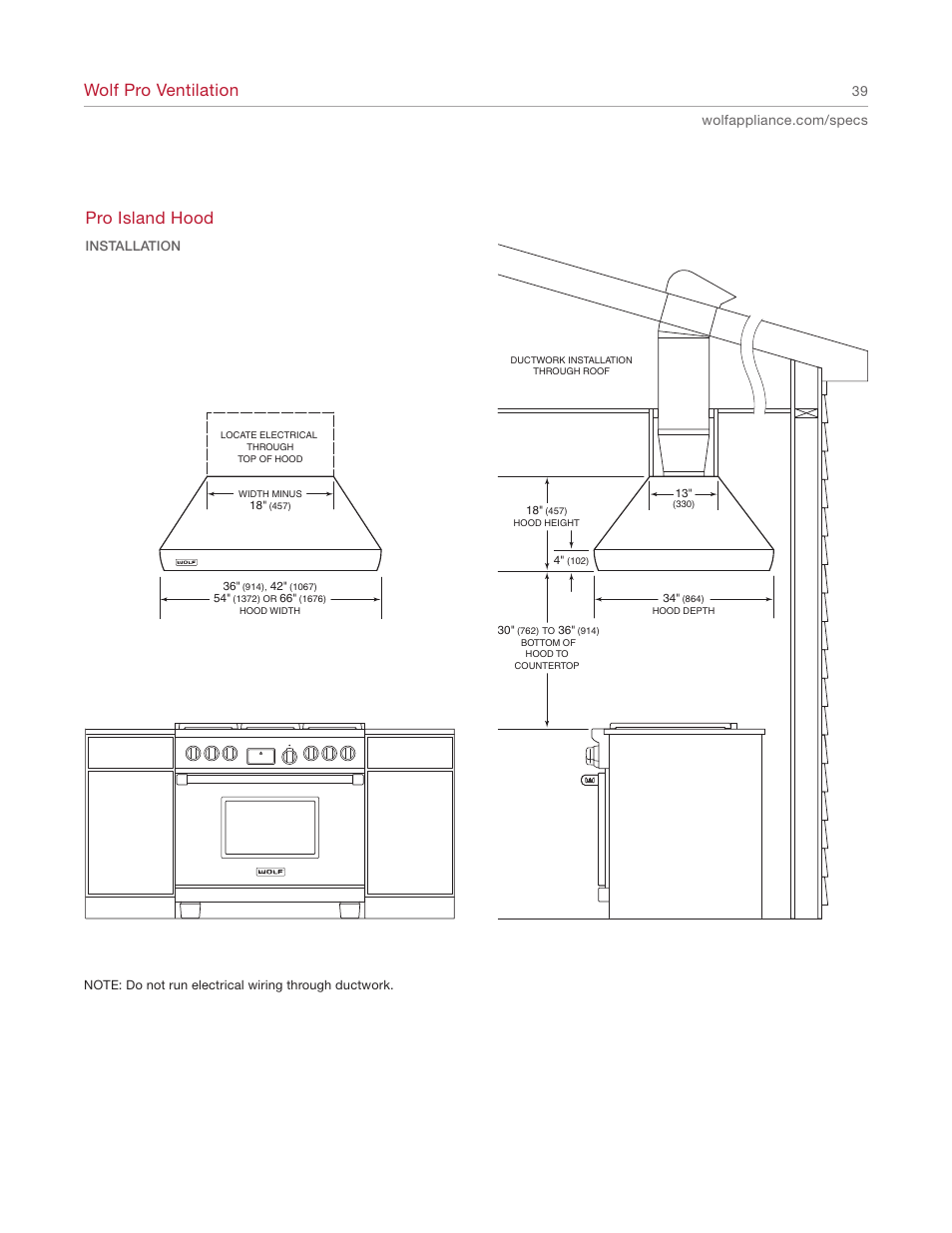 Wolf pro ventilation, Pro island hood | Wolf Appliance Company 1200 User Manual | Page 39 / 66