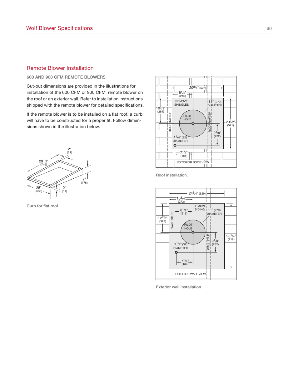 Wolf blower specifications, Remote blower installation | Wolf Appliance Company 1200 User Manual | Page 60 / 66