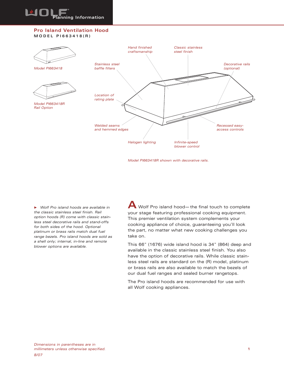 Wolf Appliance Company PI663418 User Manual | 8 pages