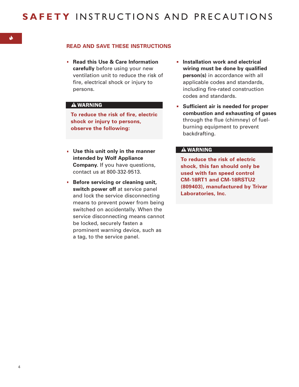 Wolf Appliance Company PWC482418R User Manual | Page 4 / 20