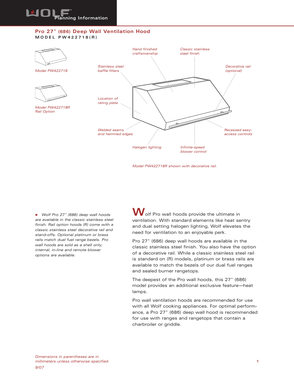 Wolf Appliance Company PW422718 User Manual | 8 pages