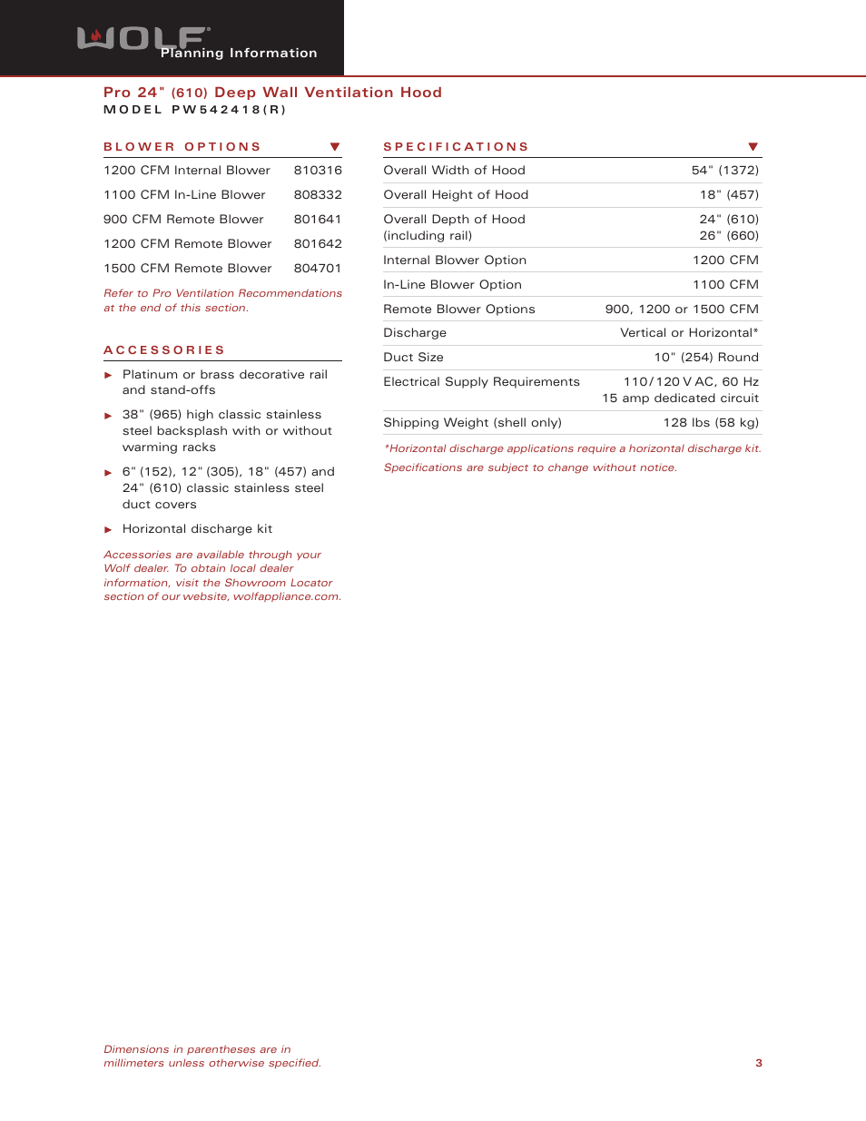 Wolf Appliance Company PW542418R User Manual | Page 3 / 8