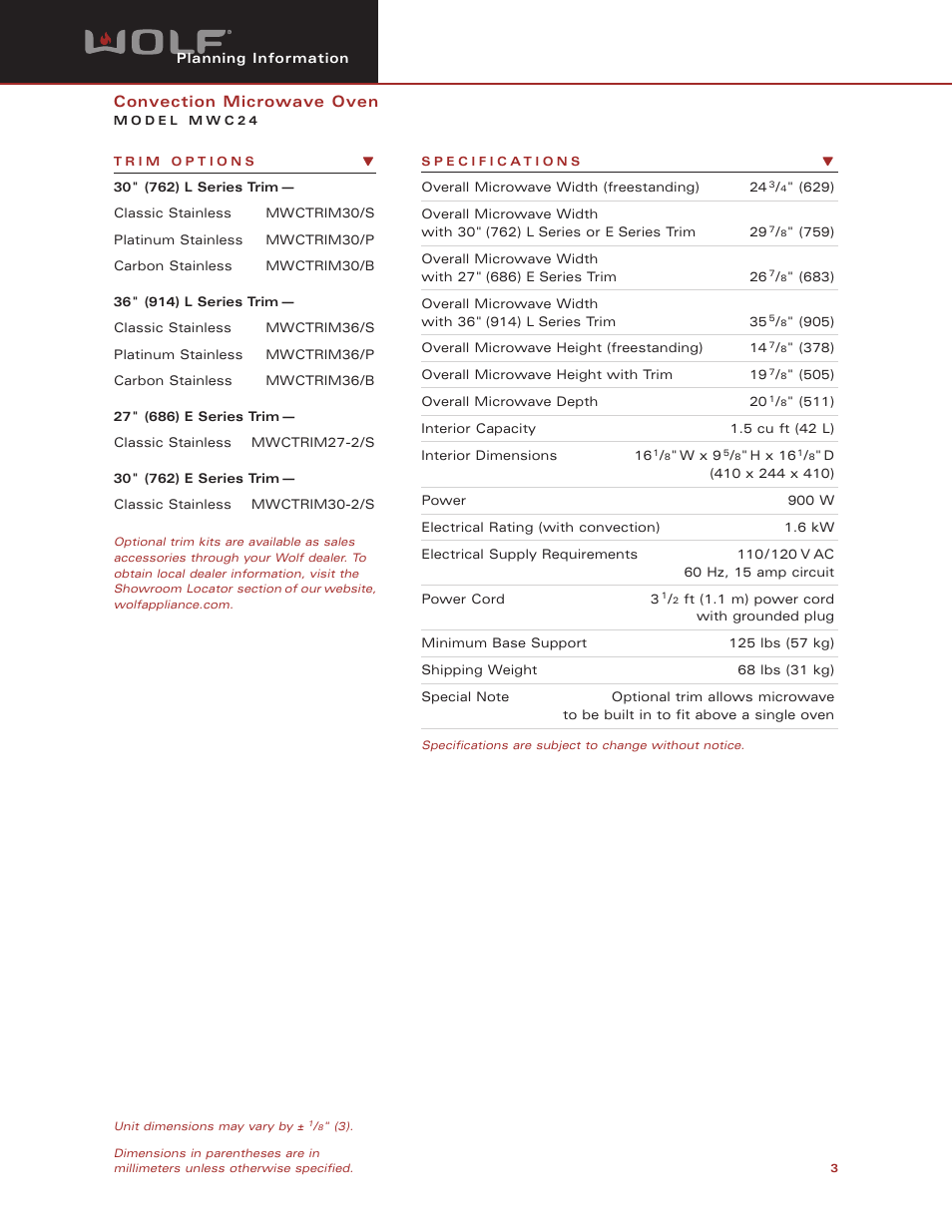 Wolf Appliance Company MWC24 User Manual | Page 3 / 10