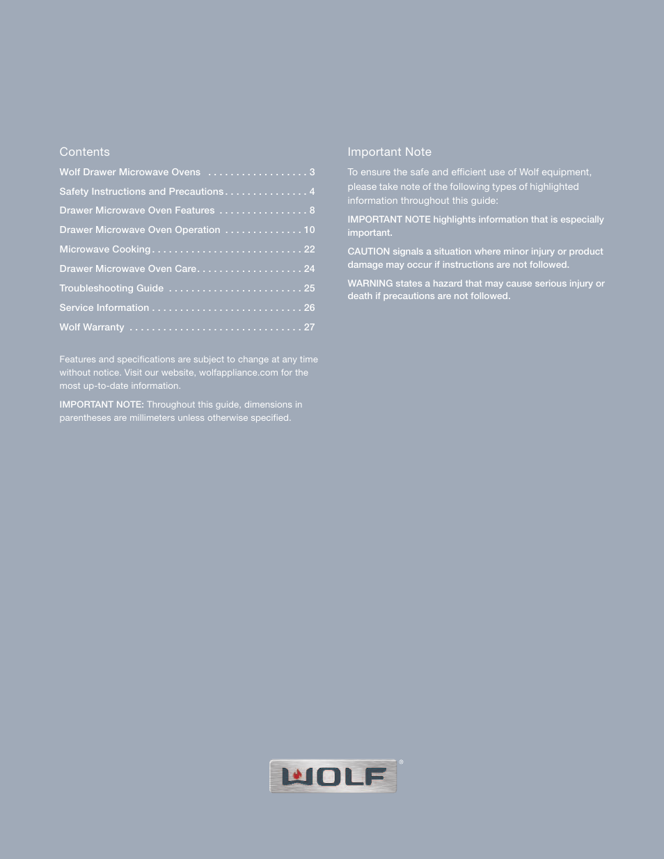 Wolf Appliance Company Trim Style MWD30-2F/S User Manual | Page 2 / 28