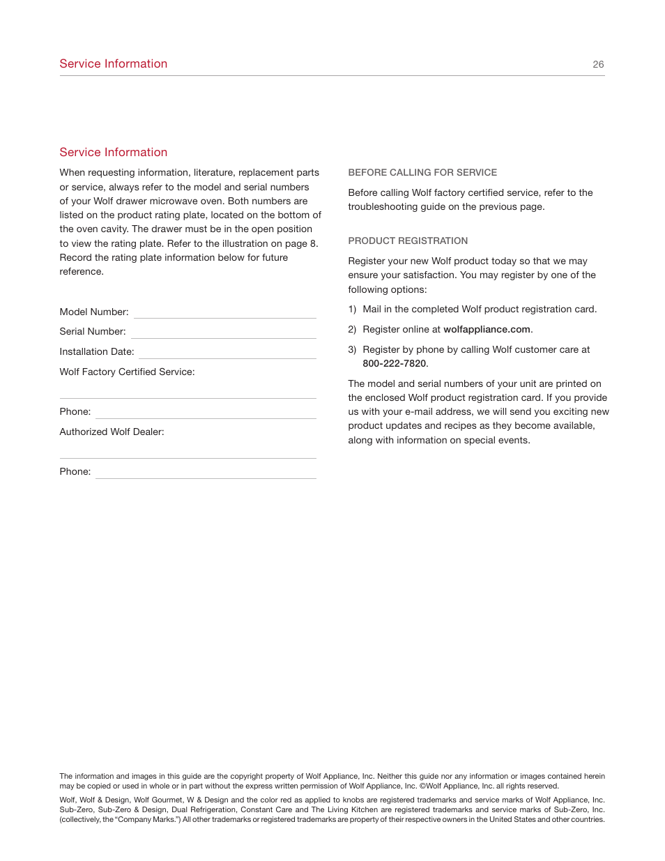 Wolf Appliance Company Trim Style MWD30-2F/S User Manual | Page 26 / 28