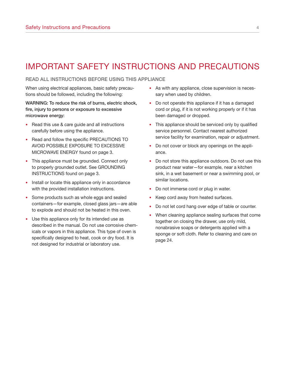 Important safety instructions and precautions | Wolf Appliance Company Trim Style MWD30-2F/S User Manual | Page 4 / 28