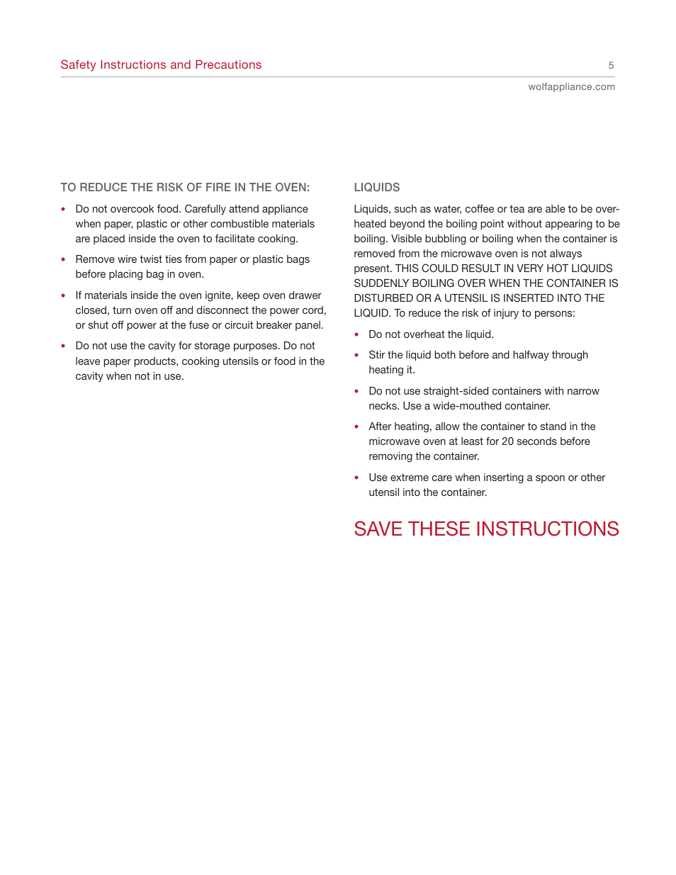 Save these instructions | Wolf Appliance Company Trim Style MWD30-2F/S User Manual | Page 5 / 28