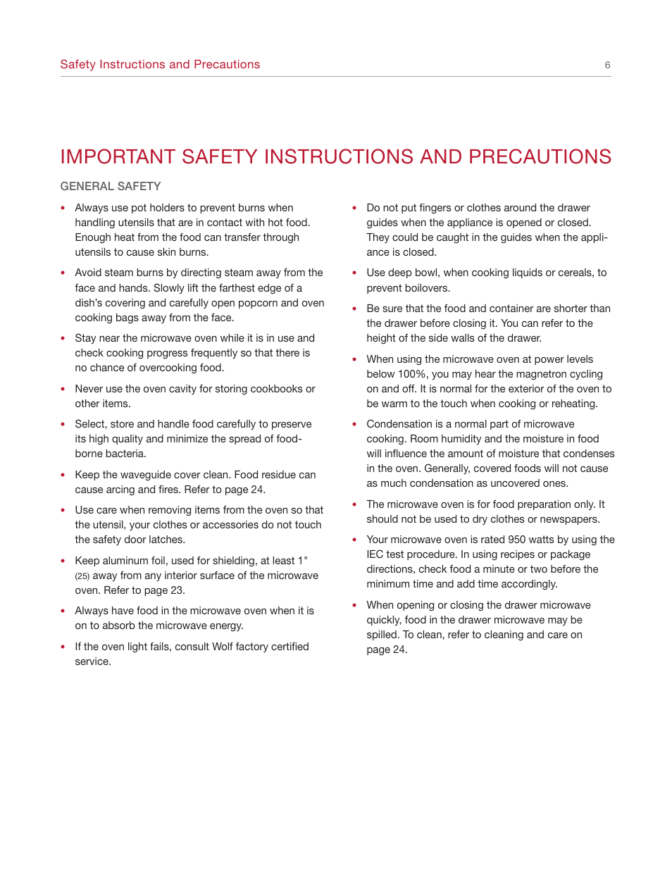 Important safety instructions and precautions | Wolf Appliance Company Trim Style MWD30-2F/S User Manual | Page 6 / 28