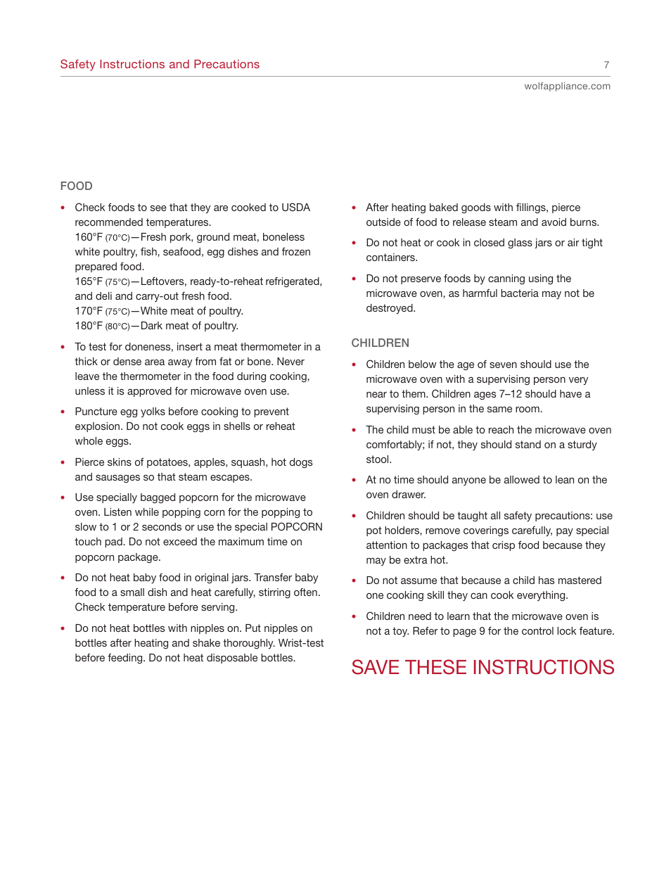 Save these instructions | Wolf Appliance Company Trim Style MWD30-2F/S User Manual | Page 7 / 28