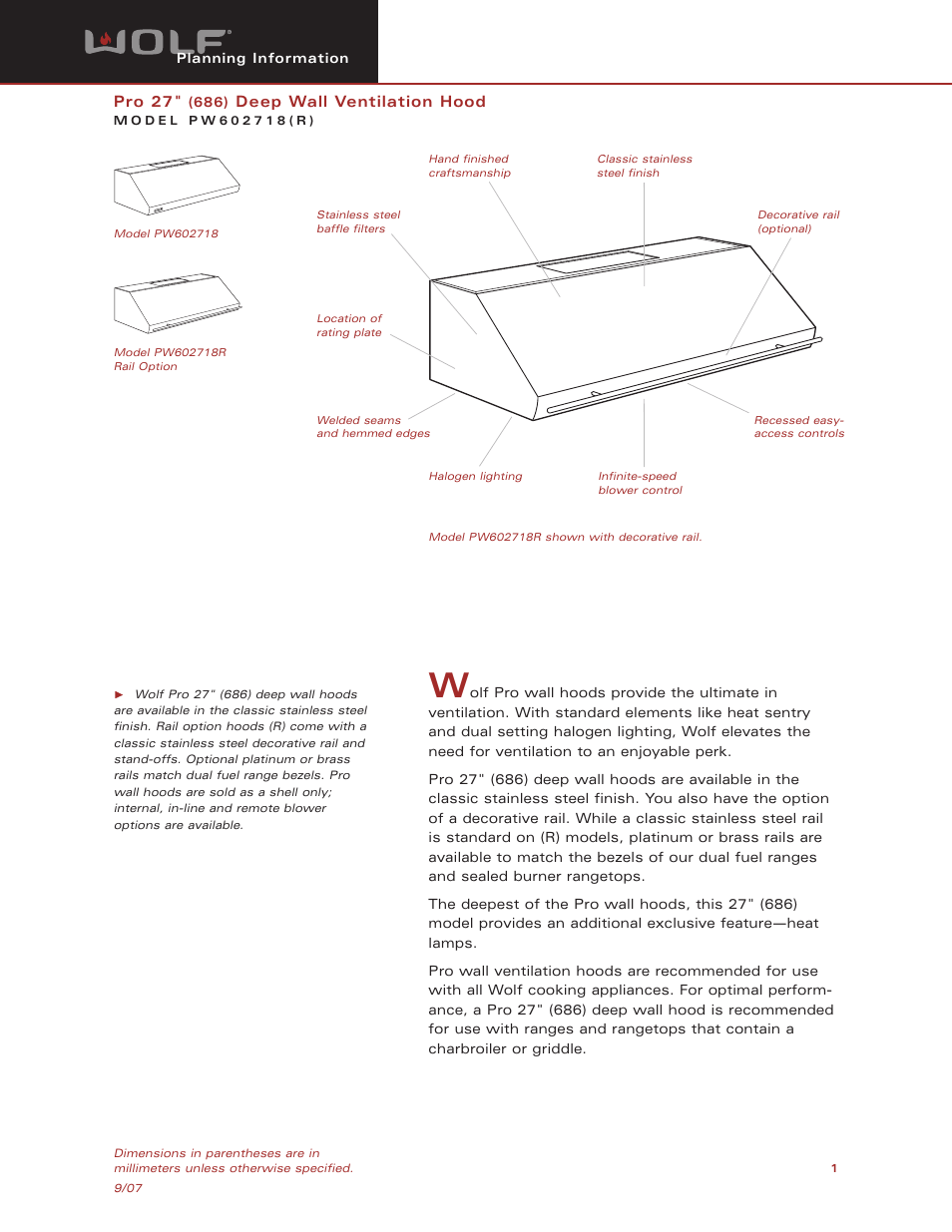 Wolf Appliance Company PW602718 User Manual | 8 pages