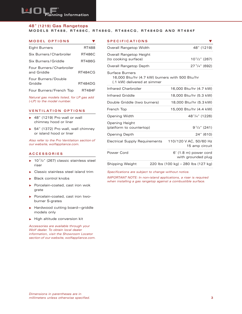 Wolf Appliance Company RT486C User Manual | Page 3 / 5