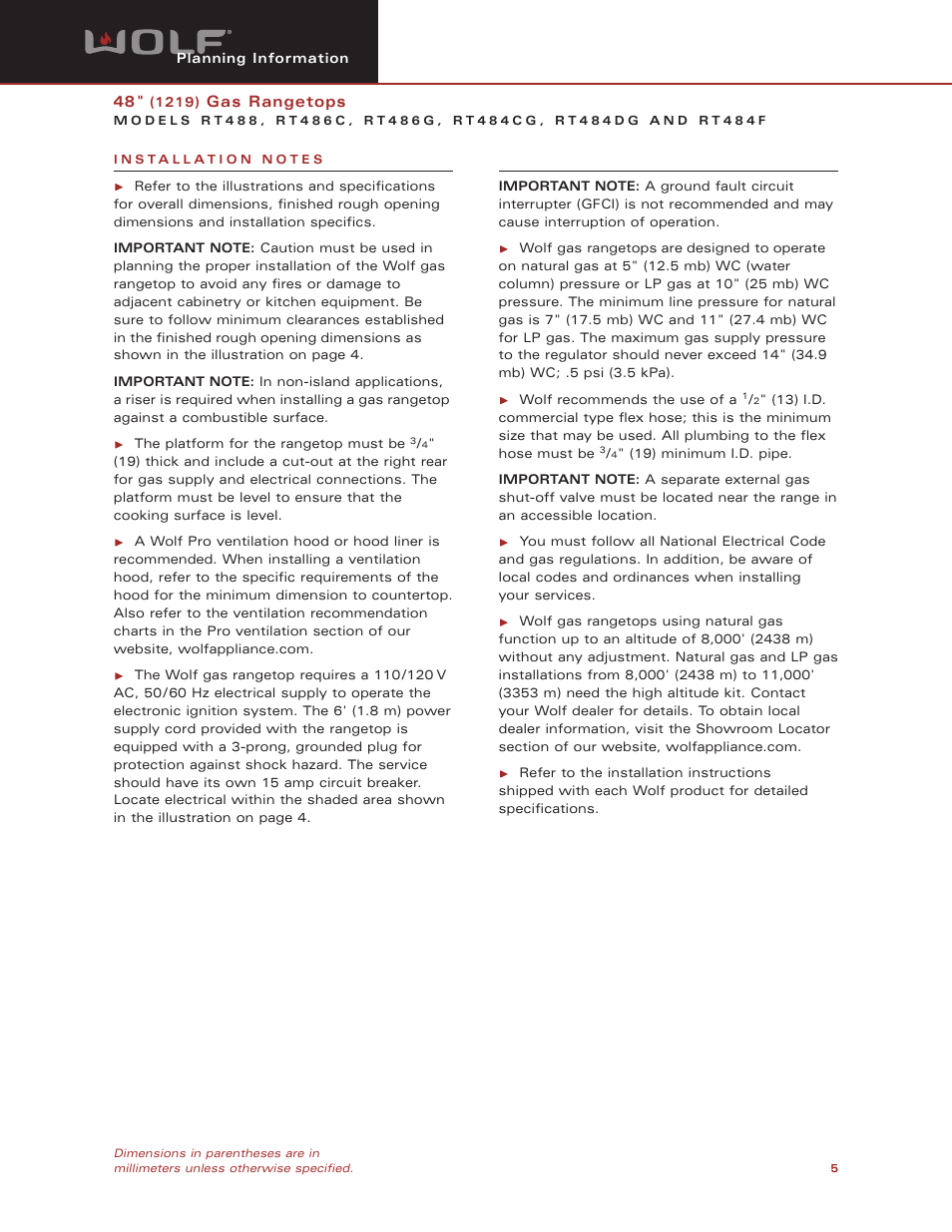 Wolf Appliance Company RT486C User Manual | Page 5 / 5